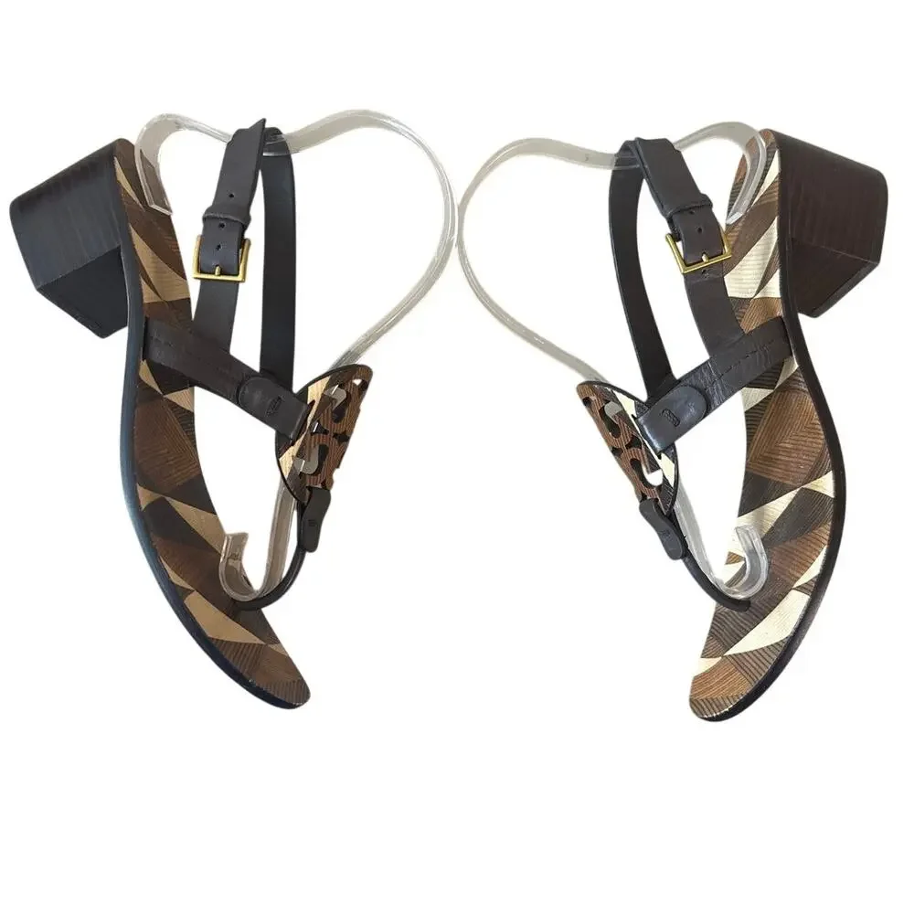 Tory Burch Miller Block Heel Sandals Geometric‎ Print 7.5